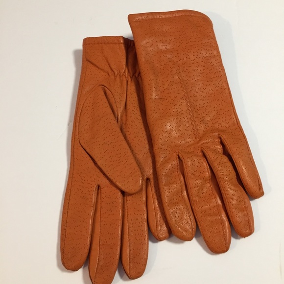Orange Fownes Leather Gloves - Picture 1 of 4